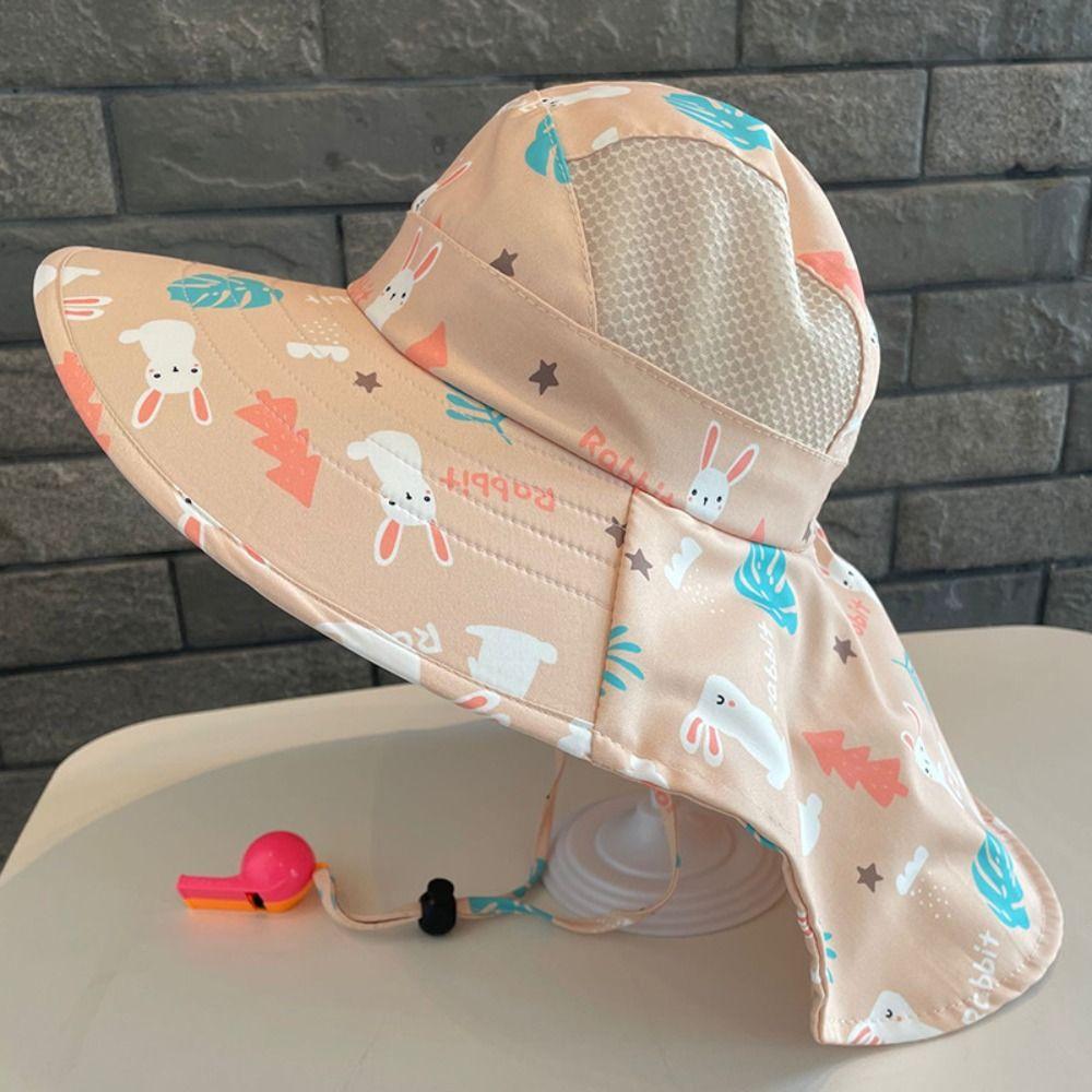 Neck Ear Cover Children's Sunscreen Hat With Whistle Kids Beach Caps Summer Baby Hat  UV Protection