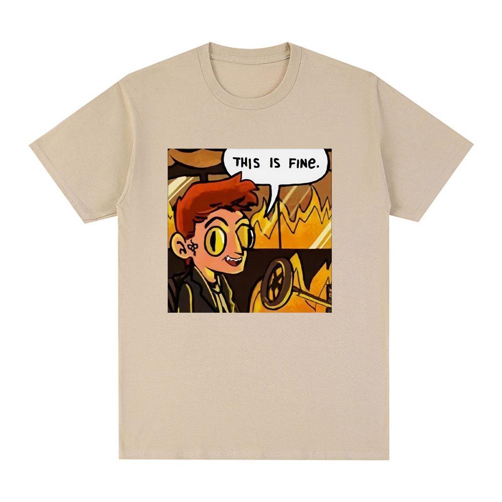 Good OUnisexs This Is Fine Crowley Graphic T Shirt Unisex Fashion Vintage T Shirts Summer 100 Cotton Casual Cozy Tshirts Streetwears