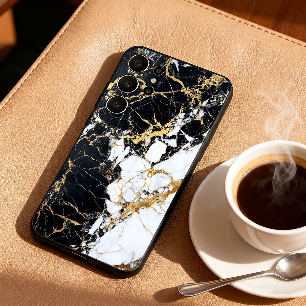 Черно-золотой мраморный узор Чехол для телефона Для Samsung S26,S25,S24,S21,S22,S23,S30,Ultra,S20,FE,Lite,10,9,Черный Чехол