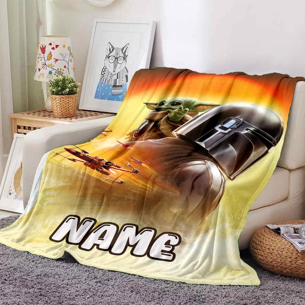 Custom Name Baby Yoda Desert Adventure Party Blanket For Couch Bed Plush Cozy Fuzzy Blanket Super Soft Warm Blankets For Fall And Winter 0916169