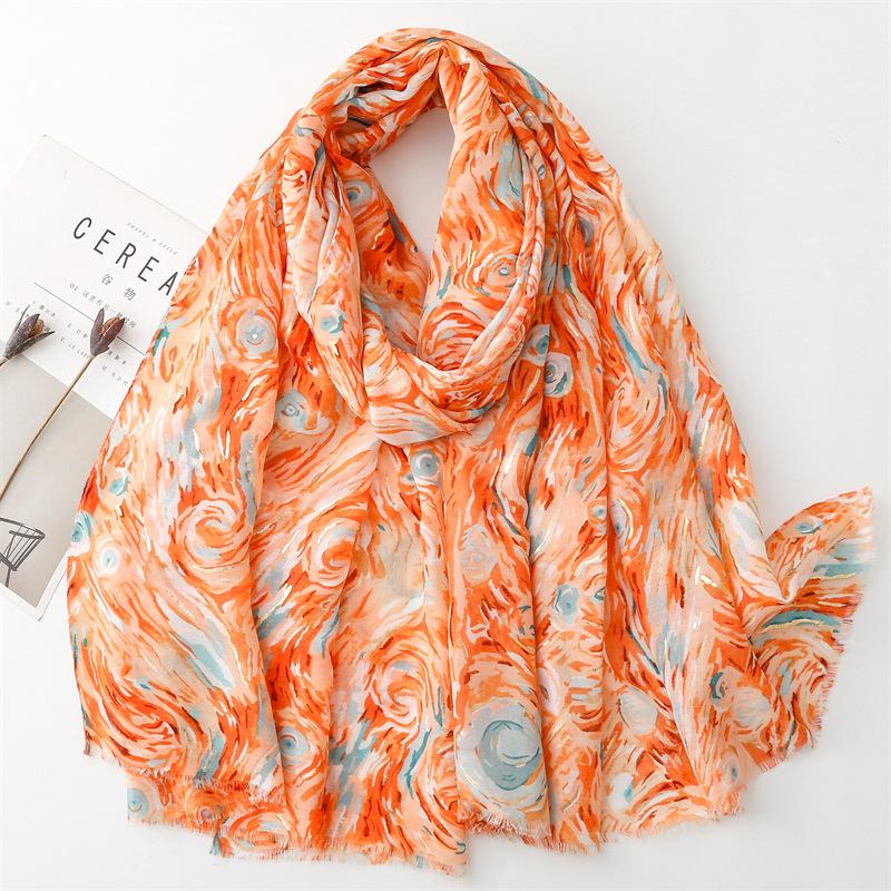 180*88cm Lightweight Scarves for Women Starry Sky Pattern Scarf Shawls Sunscreen Head Shawls Cotton Feeling Scarves and Wraps for Summer Shawl