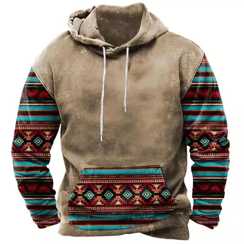 Зимняя мужская толстовка с капюшоном Harajuku Ethnic Wind Graphics Retro Clothes Pullover Shirt Casual Street Loose Casual Hoodie