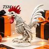 Hand Painted Bone Texture Halloween Skeleton Rooster, Lifelike Chicken Decoration, Spooky Animal Funny Figurine Statue for Desktop Yard Garden Outdoor