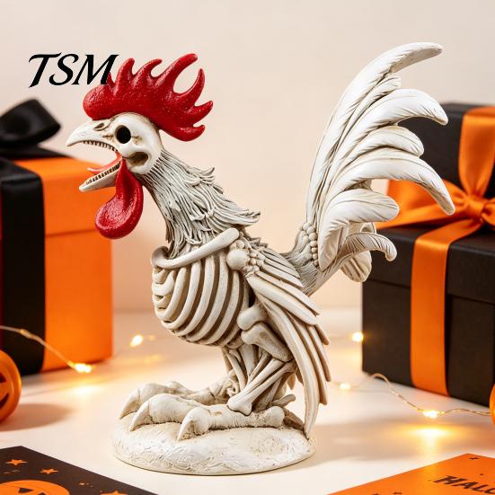 Hand Painted Bone Texture Halloween Skeleton Rooster, Lifelike Chicken Decoration, Spooky Animal Funny Figurine Statue for Desktop Yard Garden Outdoor