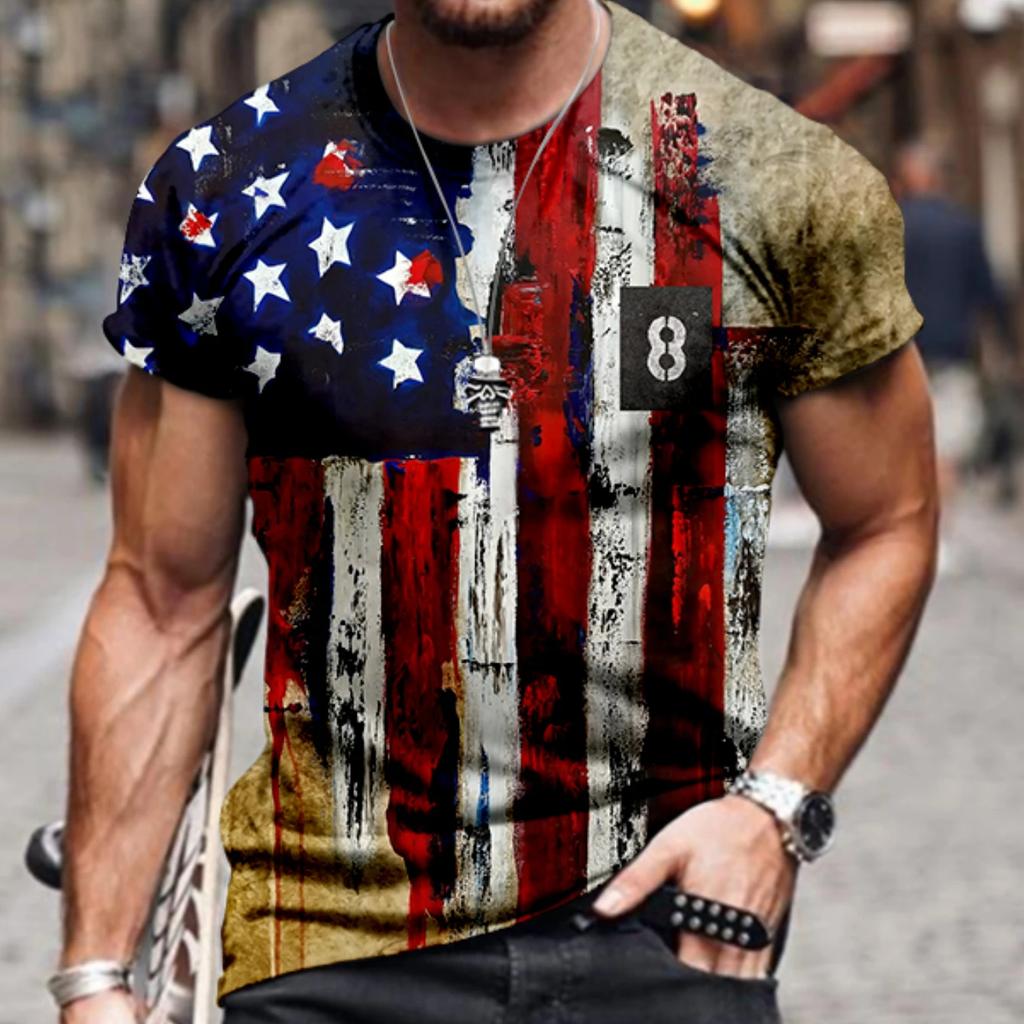 Short Sleeve Blouse Men Oversized T-shirt Short Holiday T Shirt Business Novelty Patriotic Soft Crewneck Loose Fit Polyester