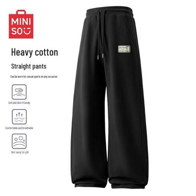 Мужские хлопковые спортивные брюки прямого кроя MINISO 300 г с графикой сосны