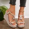 Fashion Metal Decor Wedge Sandals for Women Summer 2024 Braided Band Platform Gladiator Sandals Woman Thick Bottom Beach Sandalias Mujer