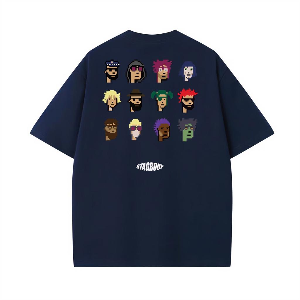 Heavyweight Mosaic Figure-printed Short-sleeved American Streetwear Brand Loose Couple T-shirts for Men and Women