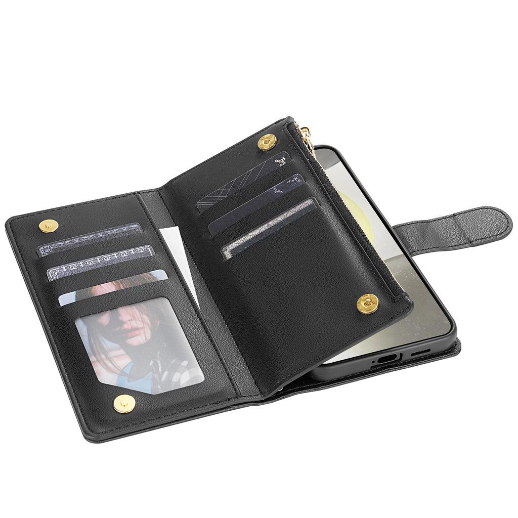 For Samsung Galaxy S26+ Case Rhombus Stitching Leather Wallet Phone Cover with Long  /  Short Strap
