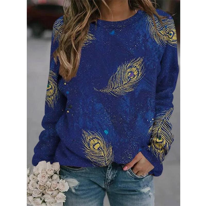 Spring And Autumn 3D Peacocks Printed Long Sleeve T Shirt Women Florals Pullover Harajuku Clothing Fashion Women Tops Sweatshirt