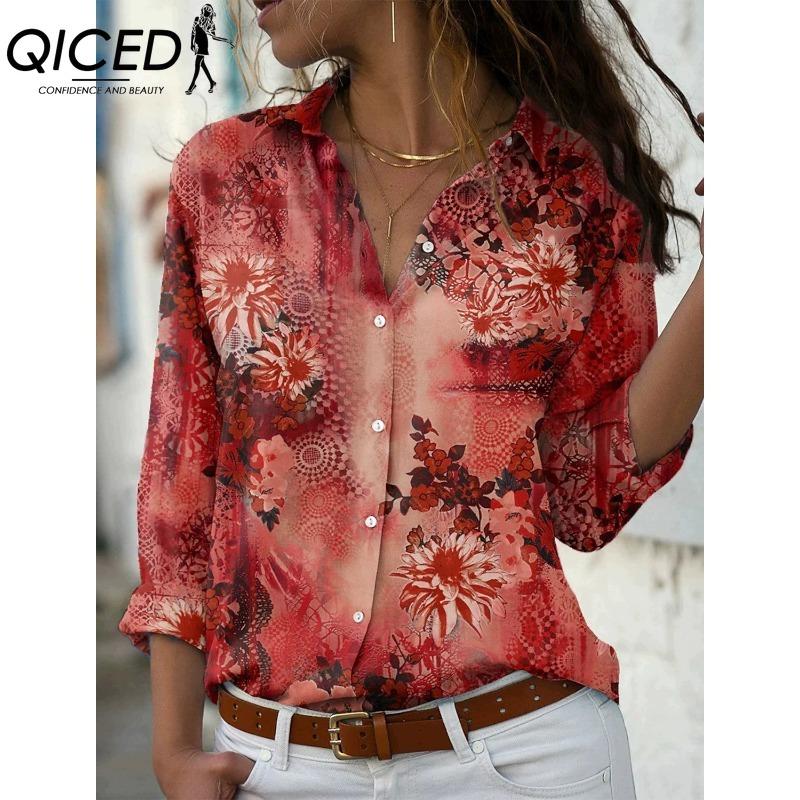 QICED 38 цветов Женская модная повседневная блузка с длинным рукавом и воротником ПОЛО