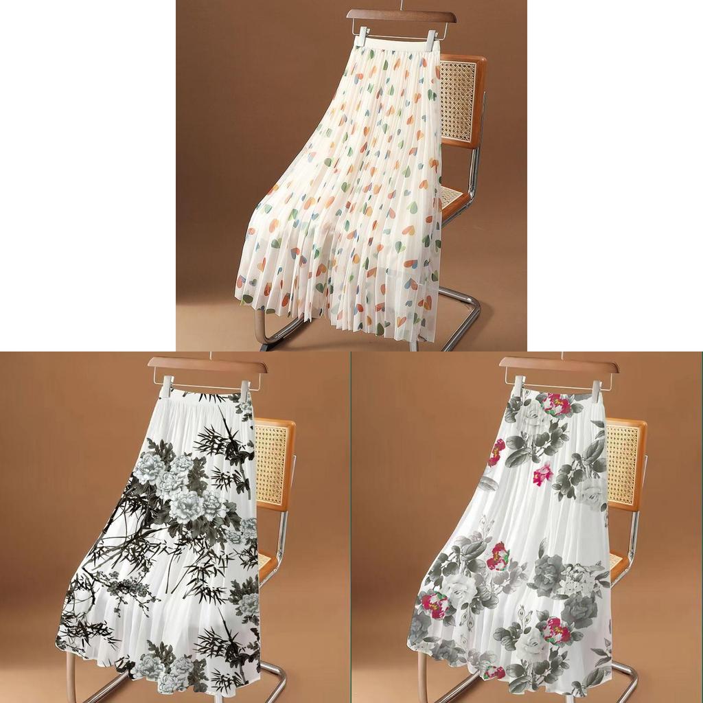 Abstract Ink Brush Printed Midi Skirt With Stretch Fabric For Plus Size Women