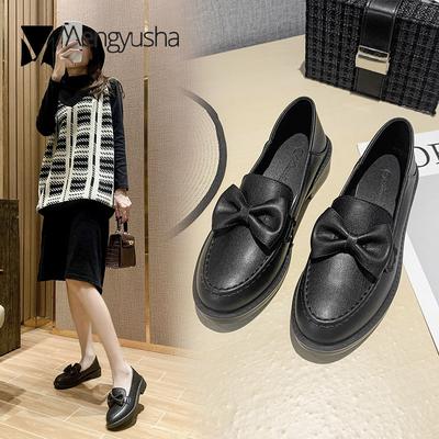 Модные туфли-оксфорды с бантом для девушек, женские туфли-лоферы без застежек, ретро-туфли из кожи, женские зимние плюшевые туфли с круглым носком, теплые плюшевые туфли на плоской подошве 34-41