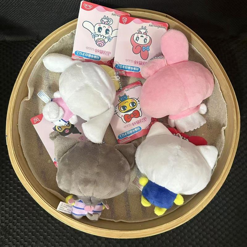 Cartoon Tamagotchi Mametchi Plush Toy Keychain Kitty Melody Kuromi Kawaii Bag Charm Stuffed Doll Accessory Decoration Kids Gifts