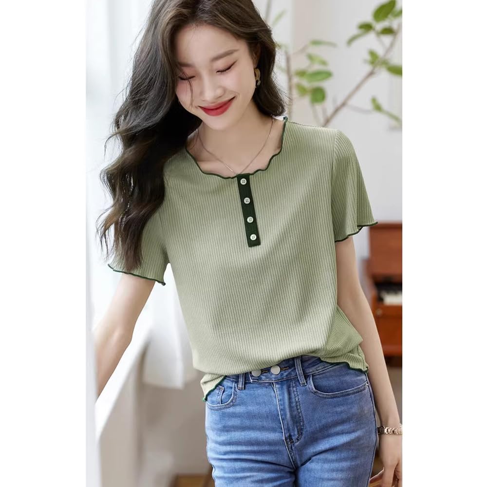 Summer Short Work Summer Summer A8177 [FEISEDY] Women's T-Shirt, Sleeve, Wear, Comfortable, Thin, Tops, Casual, Summer, Cute, Clothes,