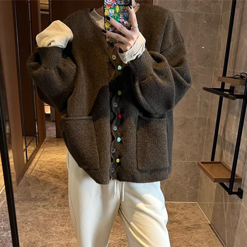 2024 зима, большие размеры, осень, женские однотонные свитера на пуговицах, куртка, вязаная мода, оверсайз, повседневный стиль, свободный кардиган, свитер