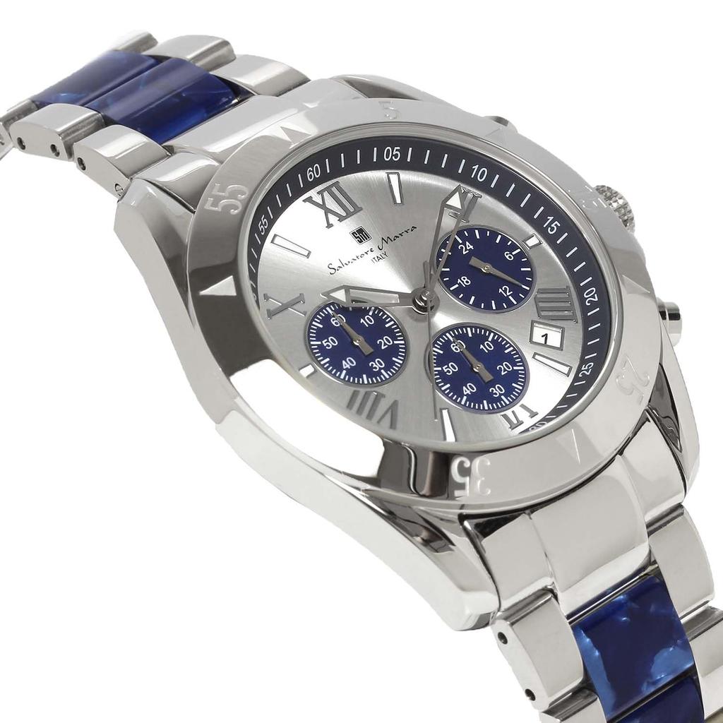 Salvatore Marra Chronograph Acetate Combination 20th Anniversary Limited Brand Watch White Blue Silver [Salvatore Marra] Men's Watch, Strap, Edition,