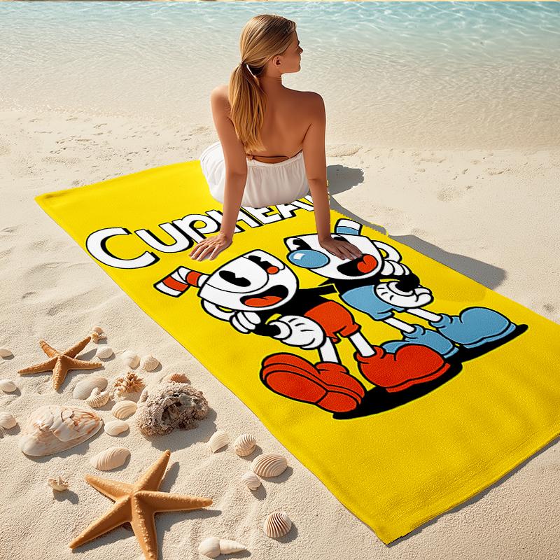 1Pc Cuphead Mugman Adventure Beach Towel, Quick Dry, Multi-Use for Beach Pool Gym Yoga Home Travel, Christmas, Halloween, Xmas Gift M929369