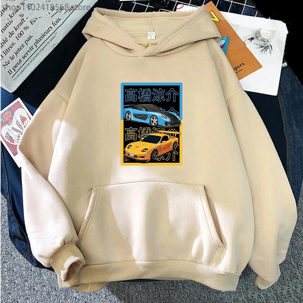 Японское Аниме Худи AE86 Графическая Толстовка Мужская С Круглым Вырезом Длинные Рукава Мода Повседневная Дрифт Гонки Женская Одежда