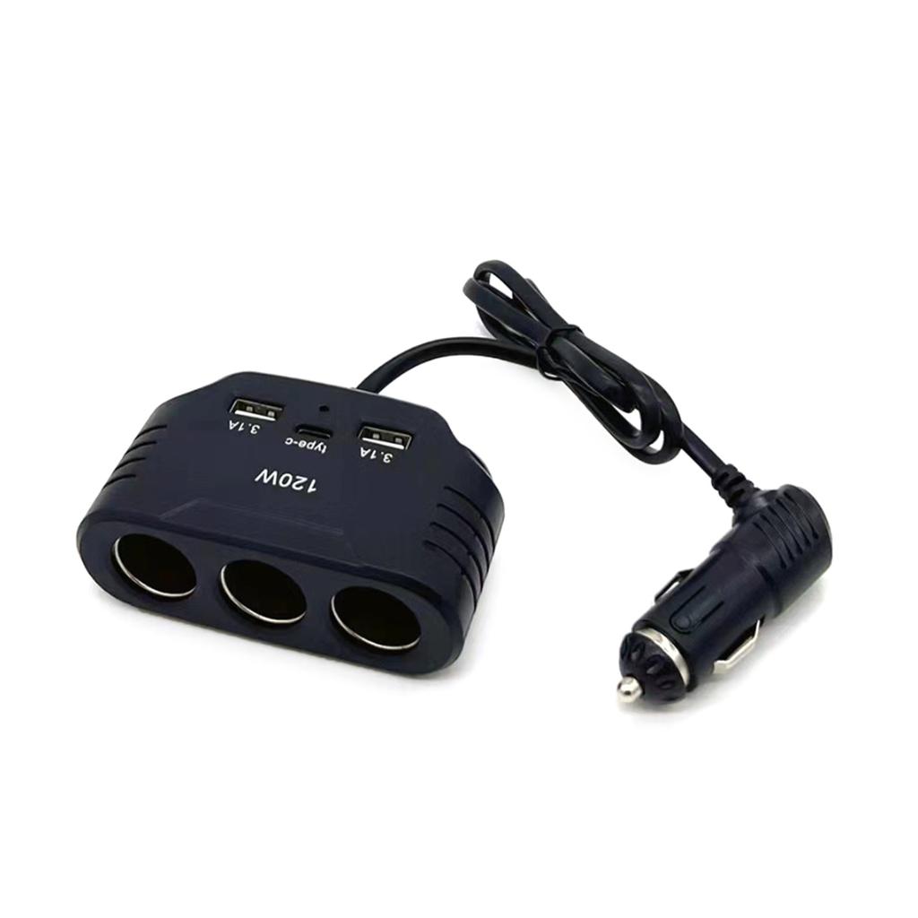 120W Lighter Socket Splitter Adapter 2 USB+1 USB C PD Port 12V 24V 3 Socket Car Truck Marine Charging Adapter
