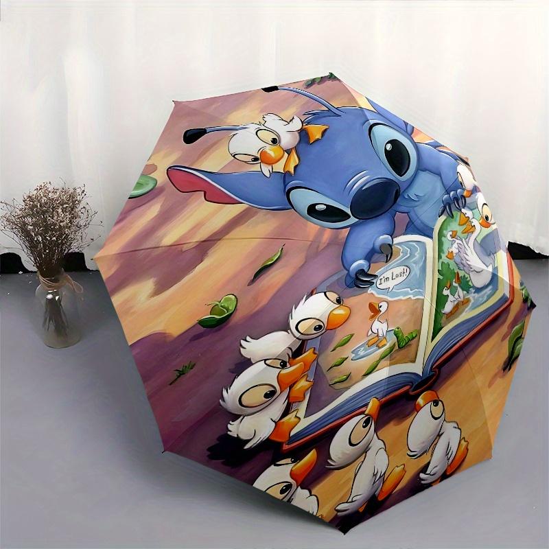 Автоматический складной зонт-трость Stitch и утята - 8 спиц, портативный, с пластиковой ручкой, подходит для отдыха и Ха