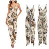 Women Printing Pocket Off Shoulder V Neck Sleeveless Rompers Jumpsuit Playsuit