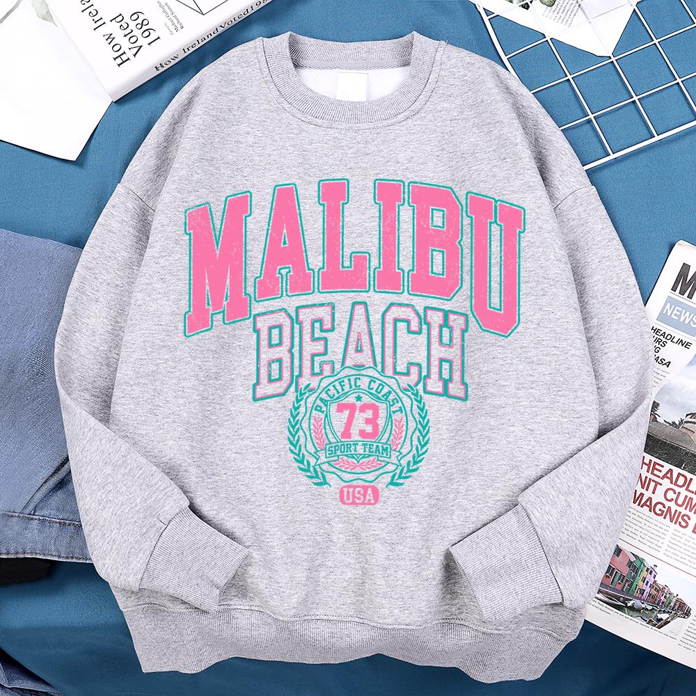 Худи Malibu Beach Usa 73 Мужская Женская Свободная Толстовка Креативность Круглый Вырез Толстовки Уличная Мода Оверсайз Худи Пара Спортивная Одежда