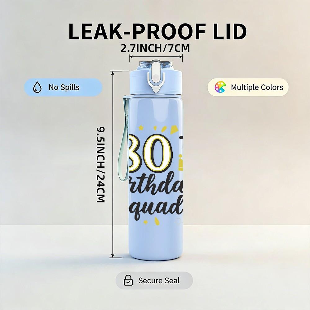 1PC 80th Birthday Squad 750ml Color Plastic Sports Water Bottle Leakproof Flip Straw Lid Suitable for Sports Office Home Use