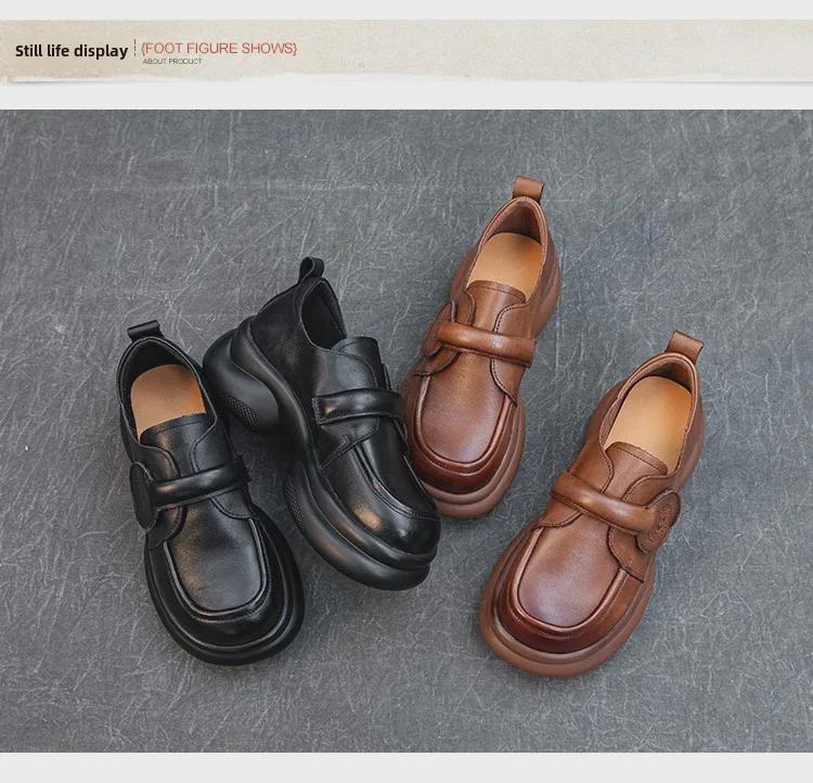2023 Autumn Women's Retro Soft Cowhide Shoes - Lightweight Rubber Foam Sole