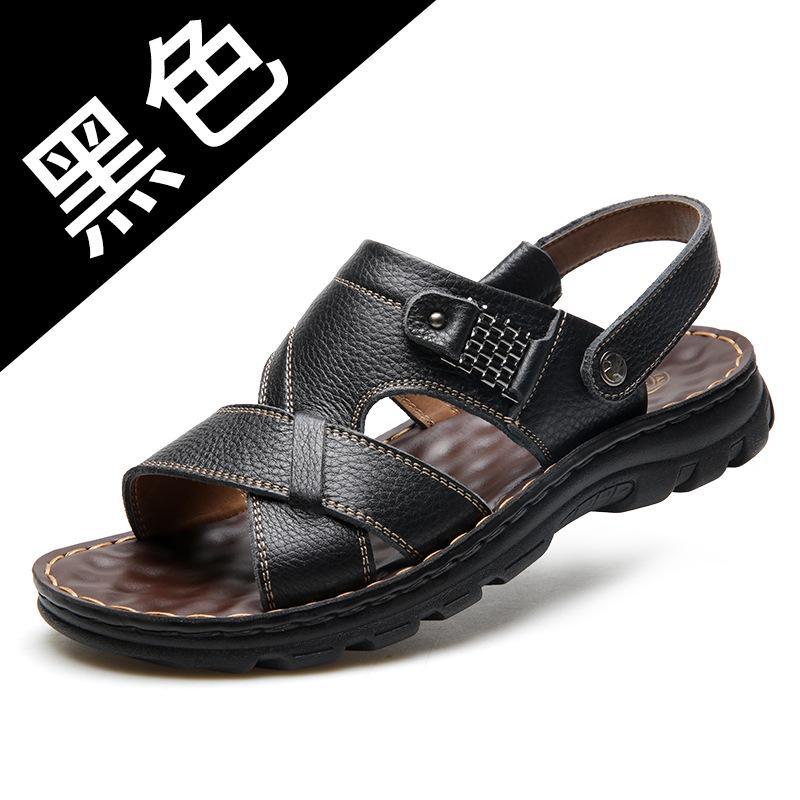 Мужские пляжные сандалии из натуральной кожи 2024 года - Верхний слой коровьей кожи, Повседневные шлепанцы большого размера