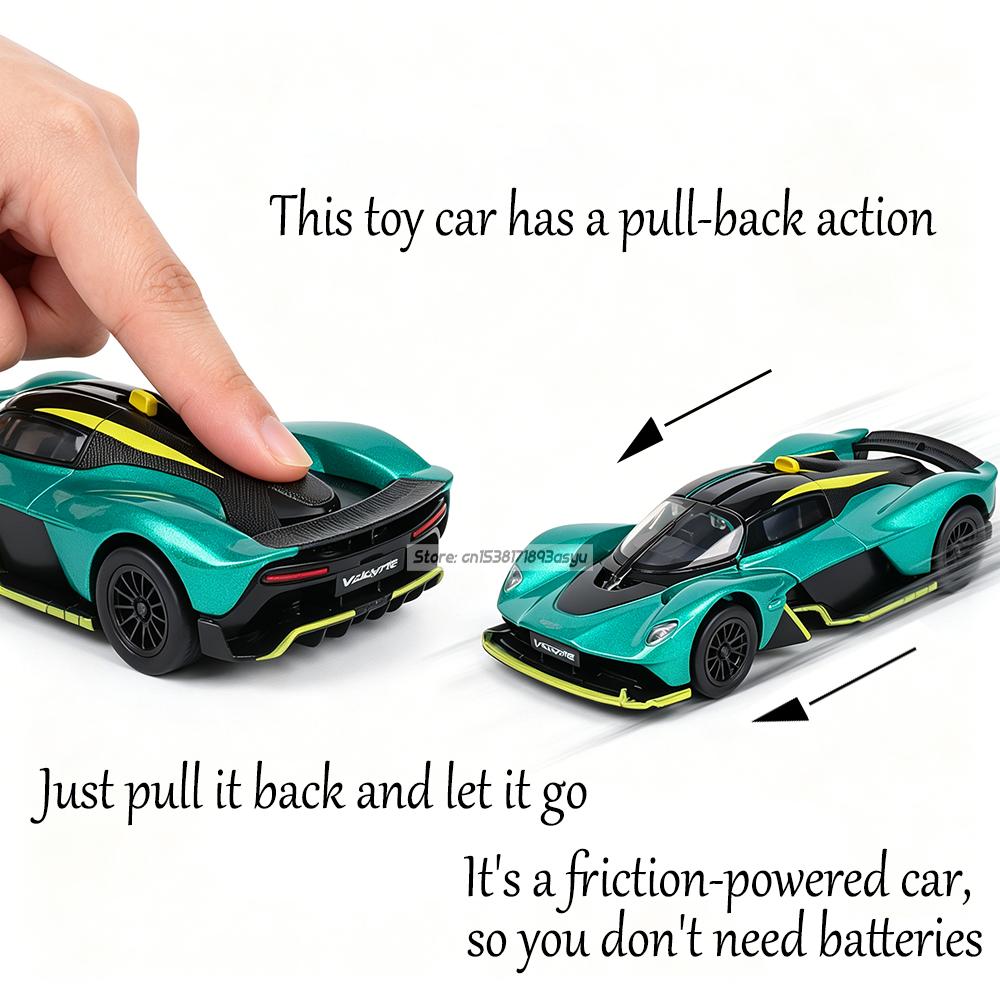 1/39 Металлическая модель автомобиля Aston Martin Valkyrie 2024 Литая коллекция Изысканный интерьер Игрушка Эксклюзивная цветная коробка