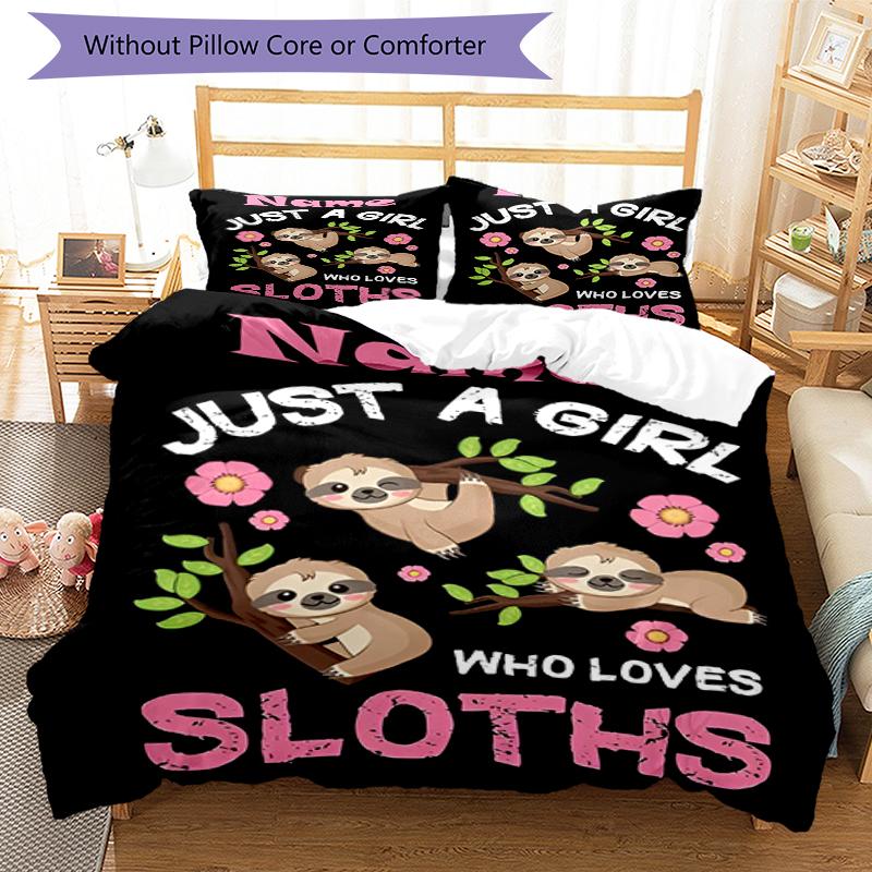 3pcs Custom Name Sloth Bedding Set Duvet Cover Closure Includes 1 Duvet Cover & 2 Pillowcases, Soft and Comfortable for All Seasons.