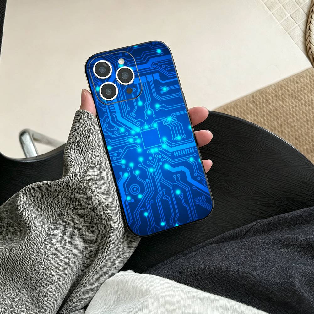 Креативный чехол для телефона с рисунком печатной платы Для iPhone 17, 16, 15, 14, 13, 12, 11 Plus, Pro Max, Другие Мягкий черный чехол