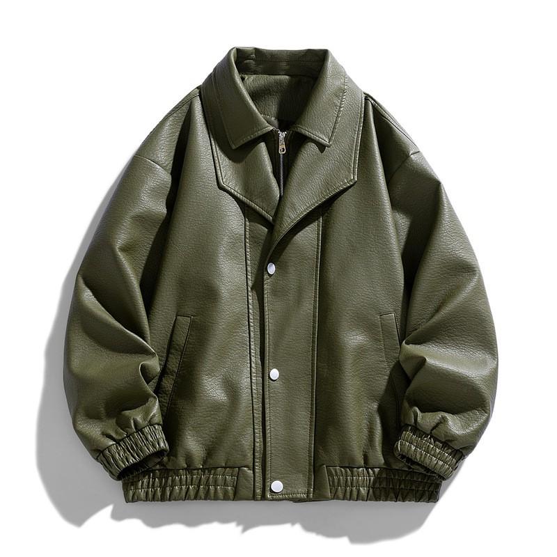 Mens PU Leather Biker Jacket Stand Collar Slim Fit Casual Outerwear