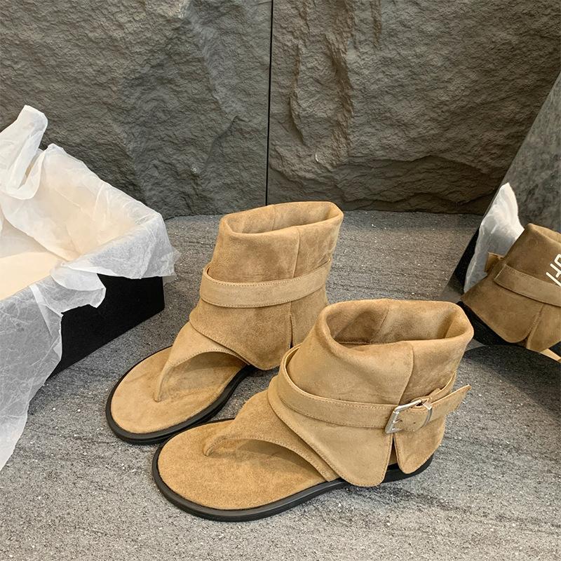 Римские крутые сапоги, рукава, брюки, короткие сапоги, ботинки на плоской подошве для женской верхней одежды 2025 лето новинка французский носок холодные сапоги