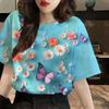 Летний топ с круглым вырезом и цветочным узором с 3D-принтом, модная повседневная женская футболка с коротким рукавом