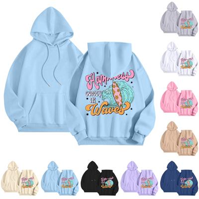 Женская модная толстовка с длинным рукавом, принтом букв, капюшоном, завязками, большим карманом, толстовка сверху