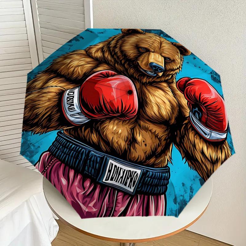 Boxing Bear with Boxing Gloves: Unique Gift for Fans, Travelers, and Daily Use - Auto Open Close Umbrella with Foldable Design and Iron Fram