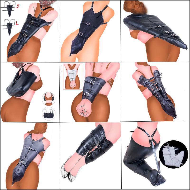 BDSM Bondage Leg/Arm Binder,Behind Back Straight Jacket,SM Leather Armbinder Restraint Slave Lockable Glove With Shoulder
