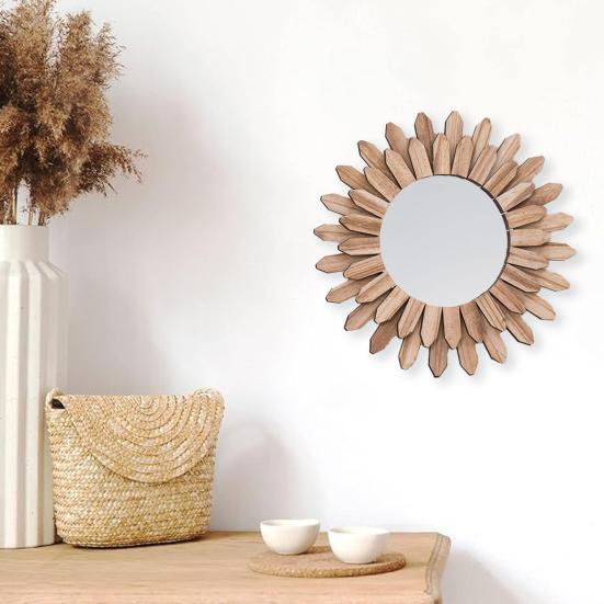 Деревенское Деревянное Украшение Подсолнух Настенное Зеркало Цветок Деревянная Рама Подвесное Зеркало Украшение Дома для Гостиной Спальни Фермерского Дома