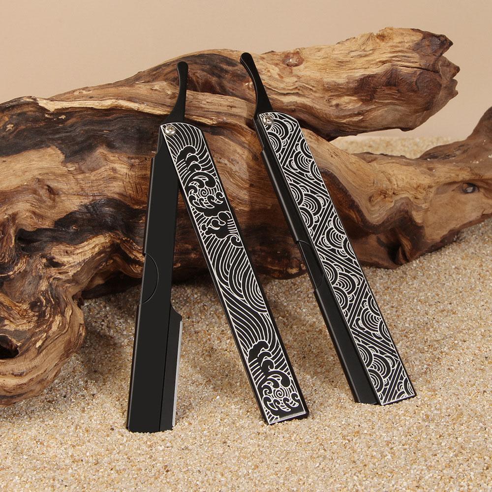 Retro Men Shaving Barber Tools Hair Razor Black Folding Shaver Knife Aluminum Alloy Straight Safety Razor Holder Gift