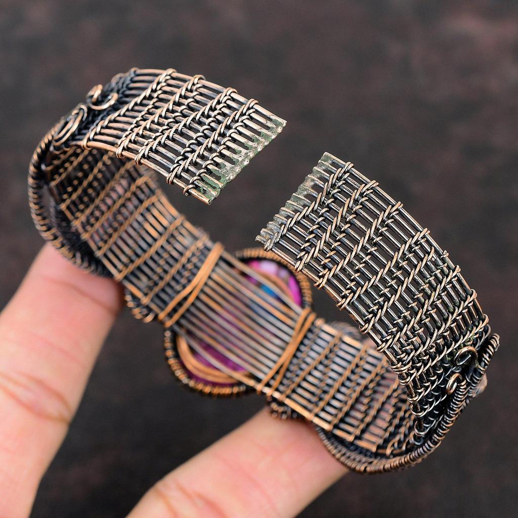 Браслет-манжета Kingman Pink Dahlia Turquoise с драгоценными камнями, браслет-манжета из проволоки, ручная работа, ювелирные изделия из медной проволоки, регулируемый браслет, подарок