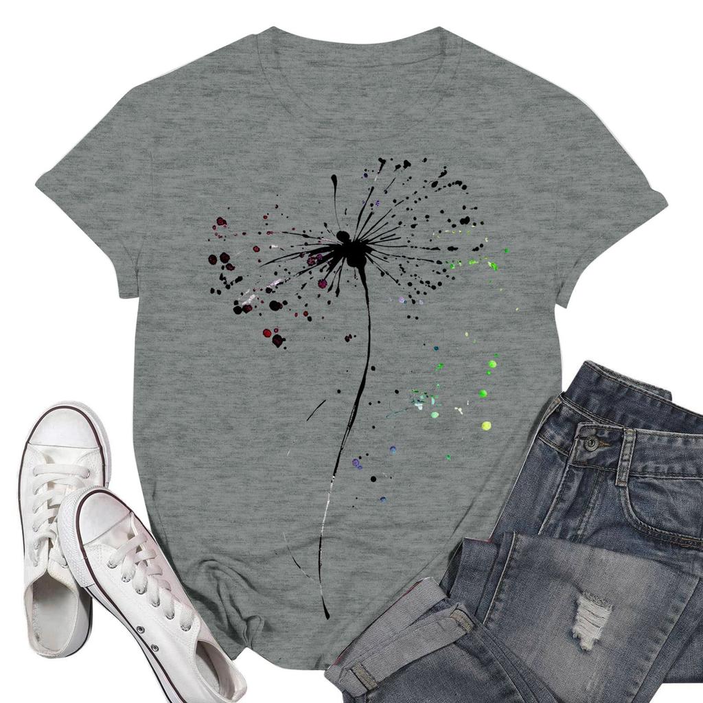 Women's Fashion Casual Printed Short Sleeve Round Neck Pullover Tops