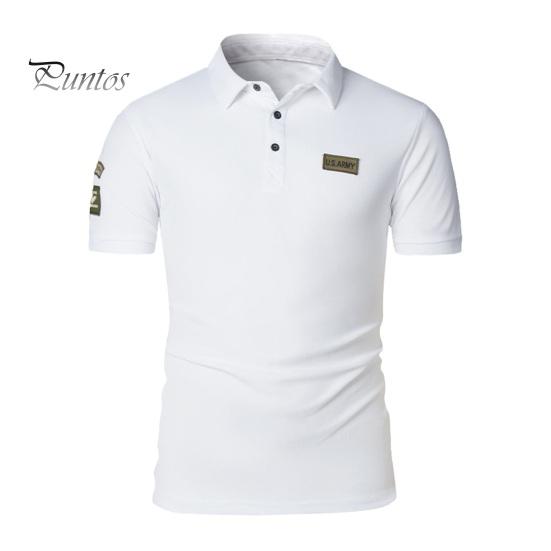 Летний мужской топ с отложным воротником и коротким рукавом, приталенный значок с буквенным принтом, лоскутная пуговица, сплошной цвет, повседневная, повседневная, официальная рубашка в деловом стиле