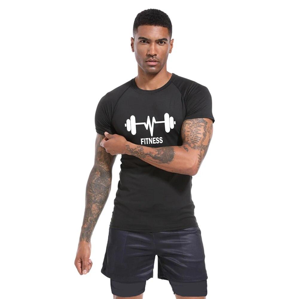Mens Compression Printed Shirt Sports Fitness Short Sleeve Comfortable Breathable Casual Summer
