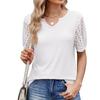 Spring and Summer Women's Solid Colour V-Neck Lace Splicing Short Sleeve Loose T-Shirt