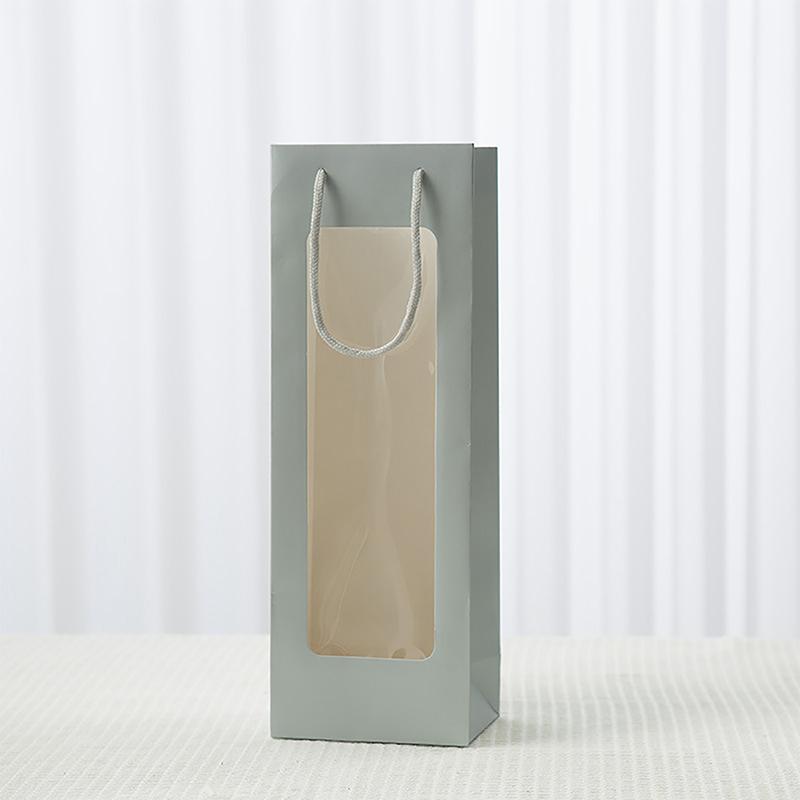 New Single Red Wine Tote Bag Window Transparent PVC Kraft Paper Flower Doll Rectangular Gift Packaging Bag