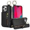 Zipper Wallet with Card Holder Ring Leather Phone Case for iPhone 16 15 14 11 Pro Max XS XR 7 8 Plus 13 12 Mini Protective Cover