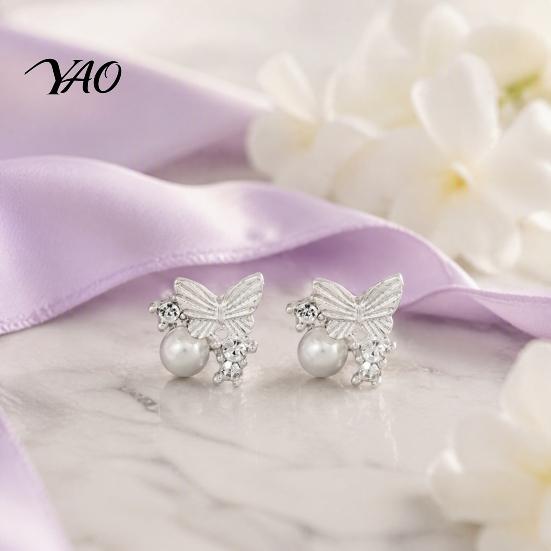 Chic Women's Fashion Accessories 1 Pair Butterfly Stud Earrings for Women, Sparkly Rhinestone Faux Pearl Lightweight Earrings, Glitter Cubic Zirconia