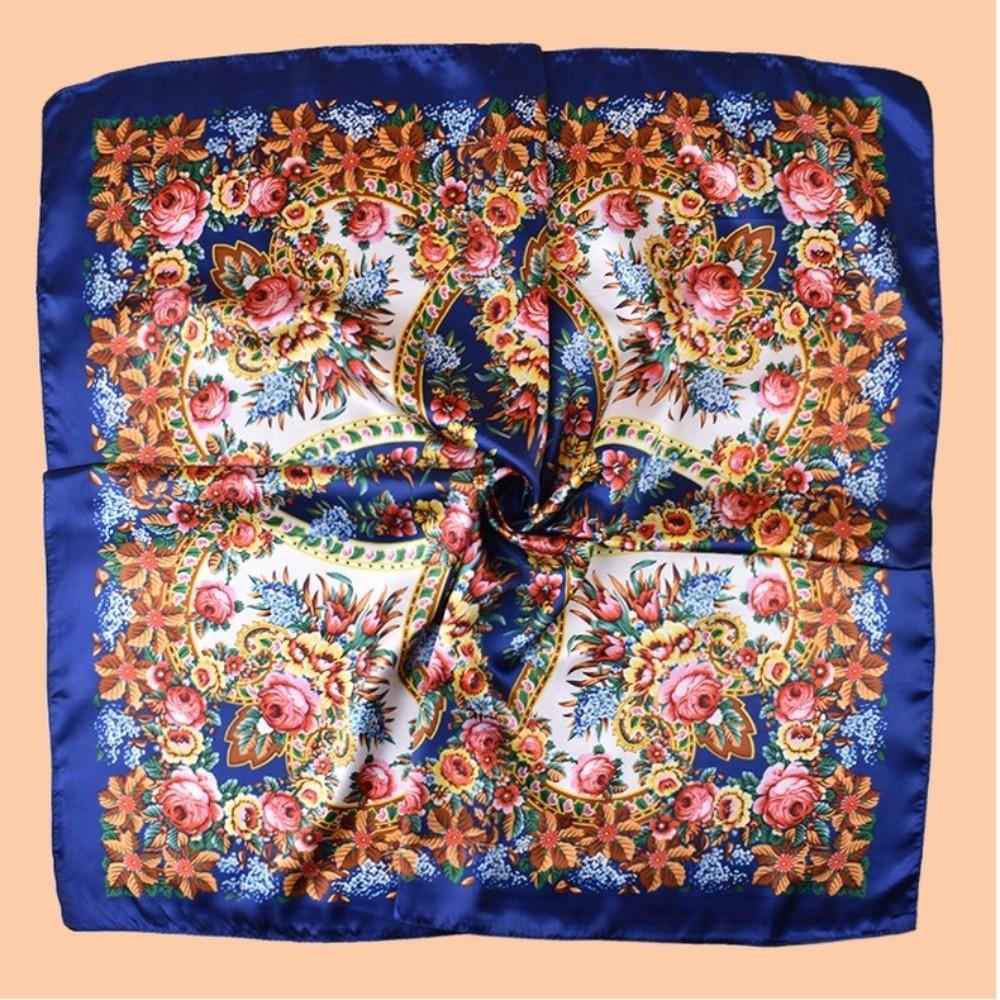 Floral Print Silk Imitation Scarves Thin Breathable Neck Scarf New Square Print Scarves Head Wrap